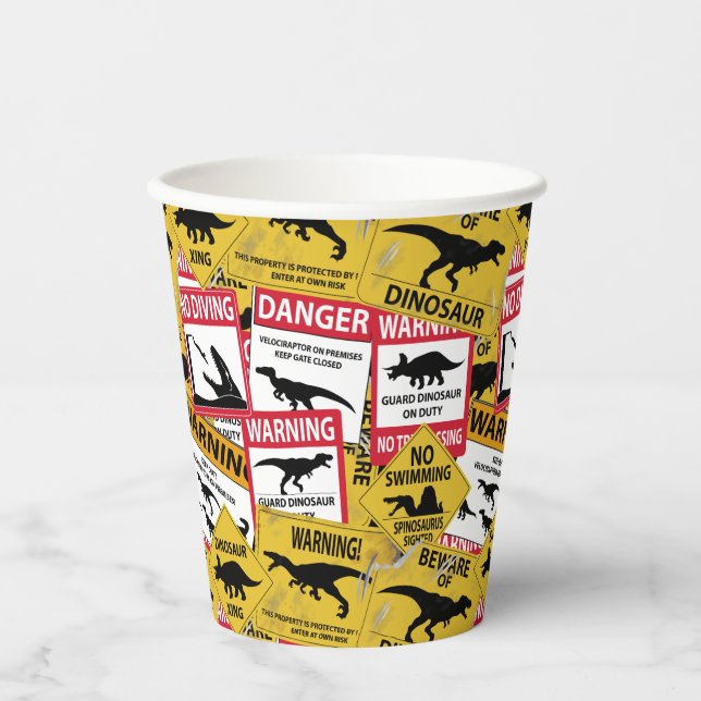 Dinosaur Caution Signs Paper Cup (Front)