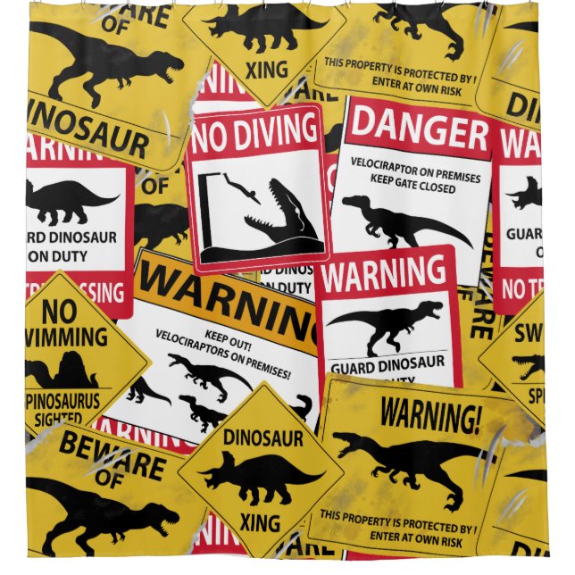 Dinosaur Caution Signs Shower Curtain (Front)