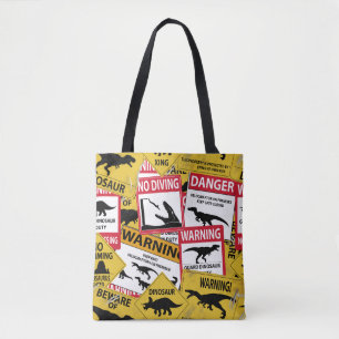 Dinosaur Caution Signs Tote Bag