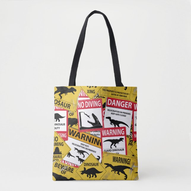Dinosaur Caution Signs Tote Bag (Front)