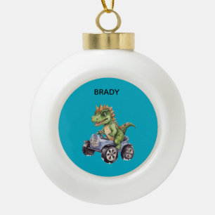 DINOSAUR CERAMIC BALL CHRISTMAS ORNAMENT