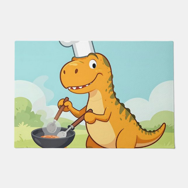 Dinosaur Chef Cooking Funny Doormat (Front)