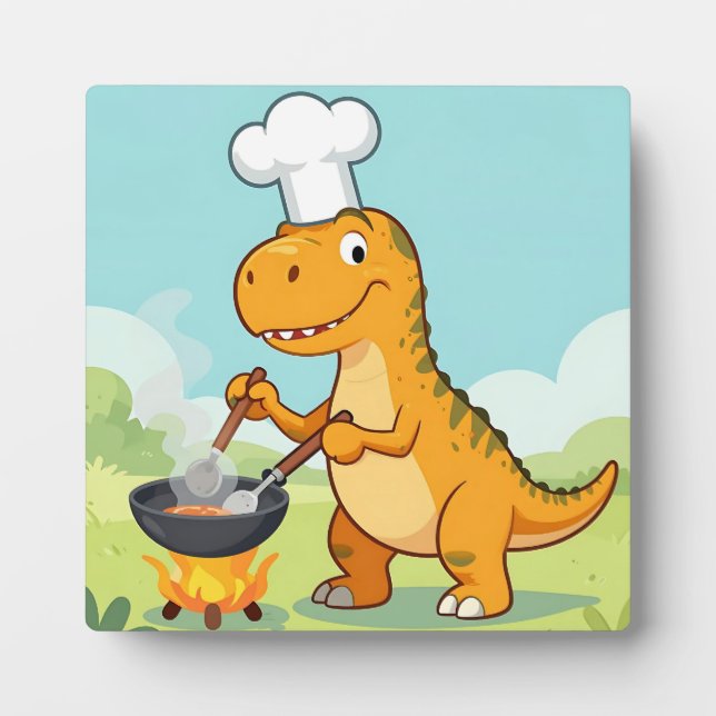 Dinosaur Chef Cooking Funny Plaque (Front)