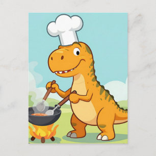 Dinosaur Chef Cooking Funny Postcard