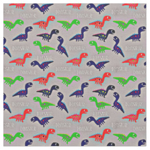 Dinosaur Child's Drawings Red Blue Green Word Fabric