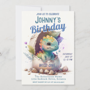 Dinosaur Child's Wild One Birthday Invitation