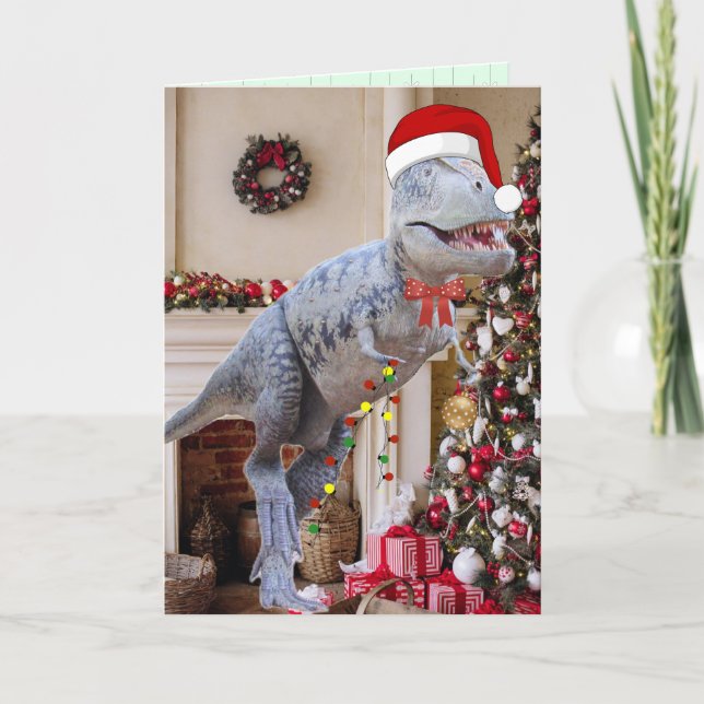 Dinosaur Christmas Folded Card (Front)