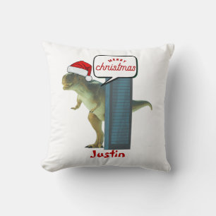 dinosaur christmas gift, personalised name cushion