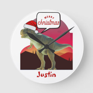 dinosaur christmas gift, personalised name round clock
