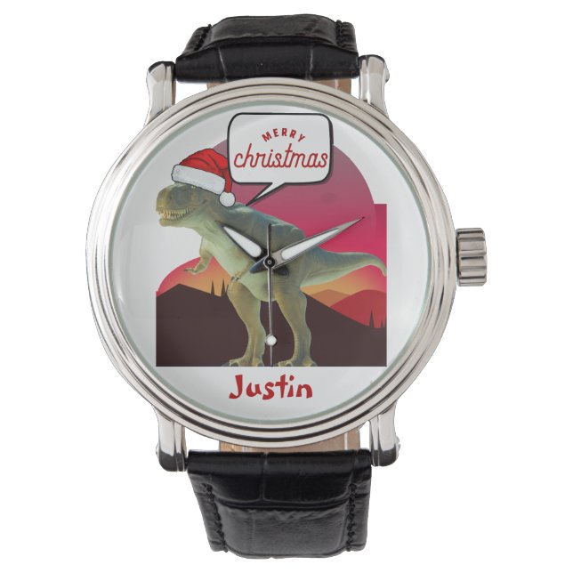 dinosaur christmas gift, personalised name watch (Front)