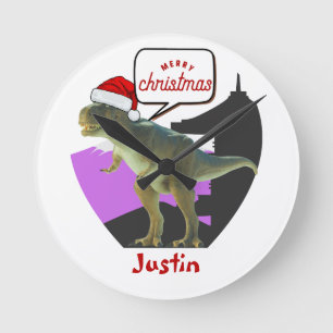 dinosaur christmas gift, personalized name round clock