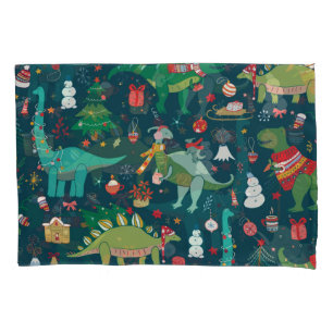 Dinosaur Christmas: Happy New Year Pillowcase