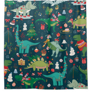 Dinosaur Christmas: Happy New Year Shower Curtain