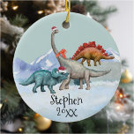 Dinosaur Christmas Jurassic Watercolor Name  Ceramic Ornament<br><div class="desc">This design may be personalised in the area provided by changing the photo and/or text. Or it can be customised by clicking Personalise this Template and then choosing the click to customise further option and delete or change the colour of the background, add text, change the text colour or style,...</div>