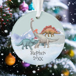 Dinosaur Christmas Jurassic Watercolor Name  Ornament<br><div class="desc">This design may be personalised in the area provided by changing the photo and/or text. Or it can be customised by clicking Personalise this Template and then choosing the click to customise further option and delete or change the colour of the background, add text, change the text colour or style,...</div>