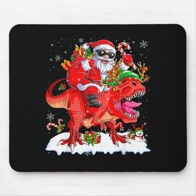 Dinosaur Christmas Lights Funny Men Boys Kids Xmas Mouse Pad (Front)