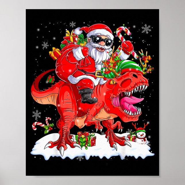 Dinosaur Christmas Lights Funny Men Boys Kids Xmas Poster (Front)