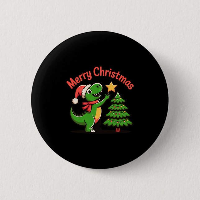 Dinosaur Christmas Merry Christmas T-rex Decoratin 6 Cm Round Badge (Front)