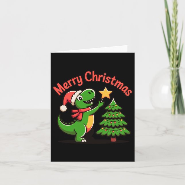 Dinosaur Christmas Merry Christmas T-rex Decoratin Card (Front)