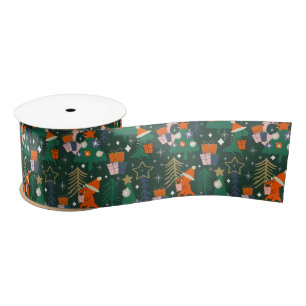 Dinosaur Christmas Party Green Satin Ribbon