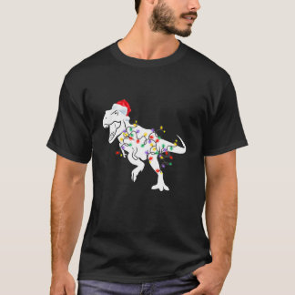Dinosaur Christmas Pyjamas T Rex Xmas Lights Adult T-Shirt