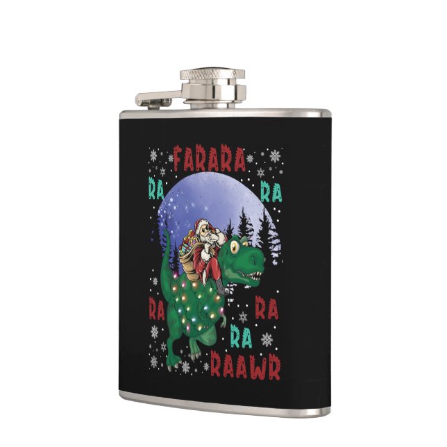 Dinosaur Christmas Santa Claus Hip Flask (Left)