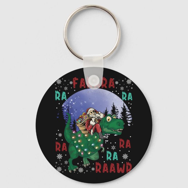 Dinosaur Christmas Santa Claus Key Ring (Front)