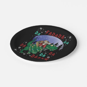 Dinosaur Christmas Santa Claus Paper Plate