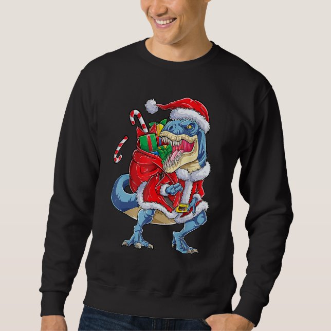 Dinosaur Christmas Santa Claus rex Boys Men  Xmas Sweatshirt (Front)