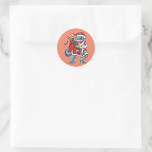 Dinosaur Christmas Santa Claus T rex Boys Men Classic Round Sticker