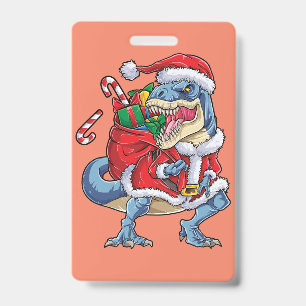 Dinosaur Christmas Santa Claus T rex Boys Men ID Badge
