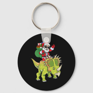Dinosaur Christmas Santa Claus Triceratops Boys Me Key Ring