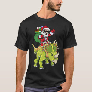 Dinosaur Christmas Santa Claus Triceratops Boys Me T-Shirt