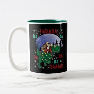 Dinosaur Christmas Santa Claus Two-Tone Coffee Mug