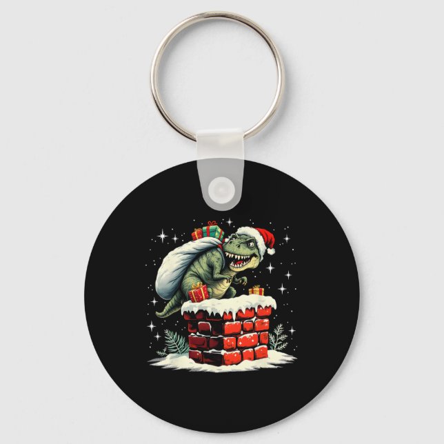 Dinosaur Christmas Santa Xmas  Key Ring (Front)