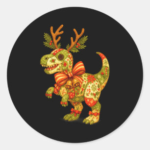 Dinosaur Christmas Season Patchwork T-rex Squad Fa Classic Round Sticker