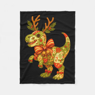 Dinosaur Christmas Season Patchwork T-rex Squad Fa Fleece Blanket