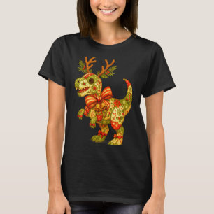 Dinosaur Christmas Season Patchwork T-rex Squad Fa T-Shirt