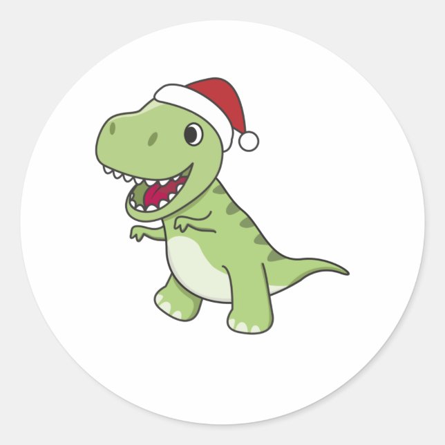 Dinosaur Christmas Snow Winter T-Rex Dino Classic Round Sticker (Front)