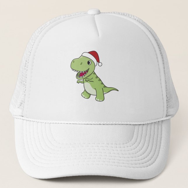 Dinosaur Christmas Snow Winter T-Rex Dino Trucker Hat (Front)
