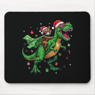 Dinosaur Christmas T Rex Raccoon Santa Holiday Mouse Pad