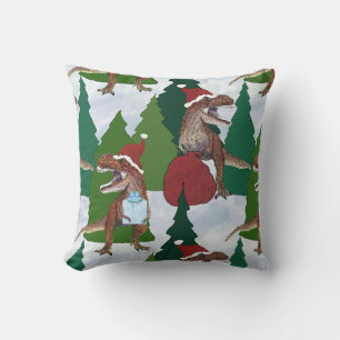 Dinosaur Christmas T-Rex Santa Cushion