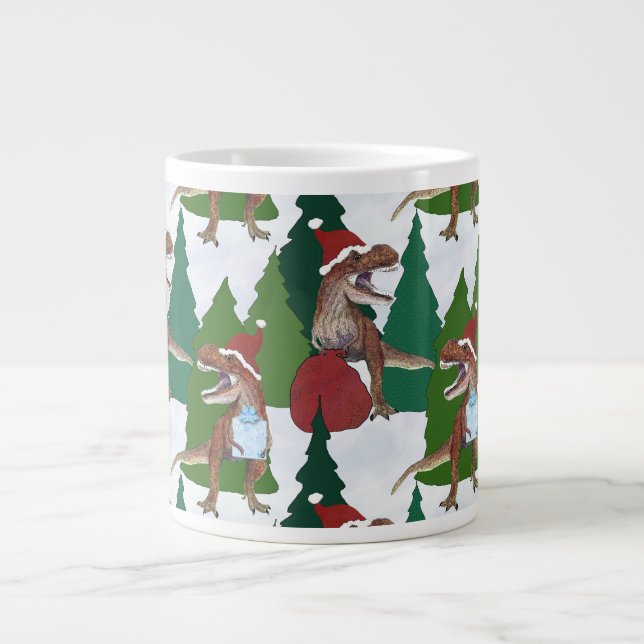 Dinosaur Christmas T-Rex Santa Large Coffee Mug (Front)