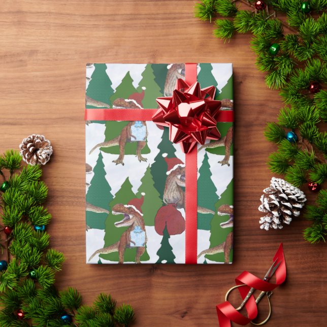Dinosaur Christmas T-Rex Santa Wrapping Paper (Holiday Gift)