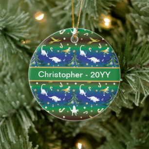 Dinosaur Christmas Tree Ceramic Ornament