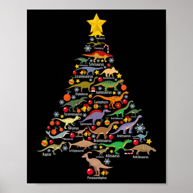 Dinosaur Christmas Tree Dino Trex Paleontologist X Poster (Front)