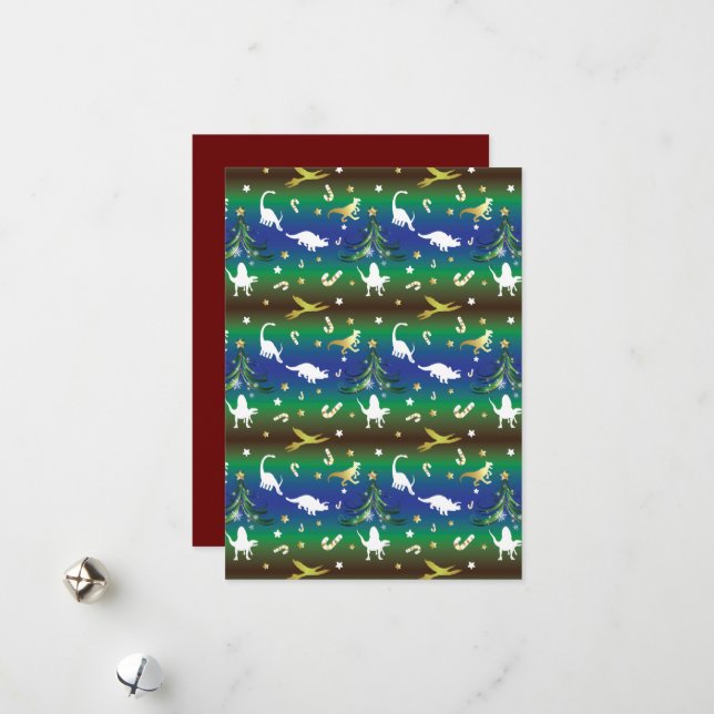 Dinosaur Christmas Tree Holiday Card (Front/Back In Situ)