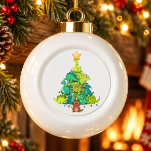 Dinosaur Christmas Tree Lights T Rex Kids Xmas Ceramic Ball Christmas Ornament