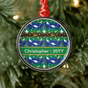 Dinosaur Christmas Tree Metal Ornament