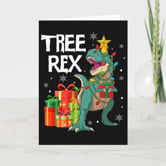 Dinosaur Christmas Tree Pajama Rex Reptile Men Xma Card (Front)